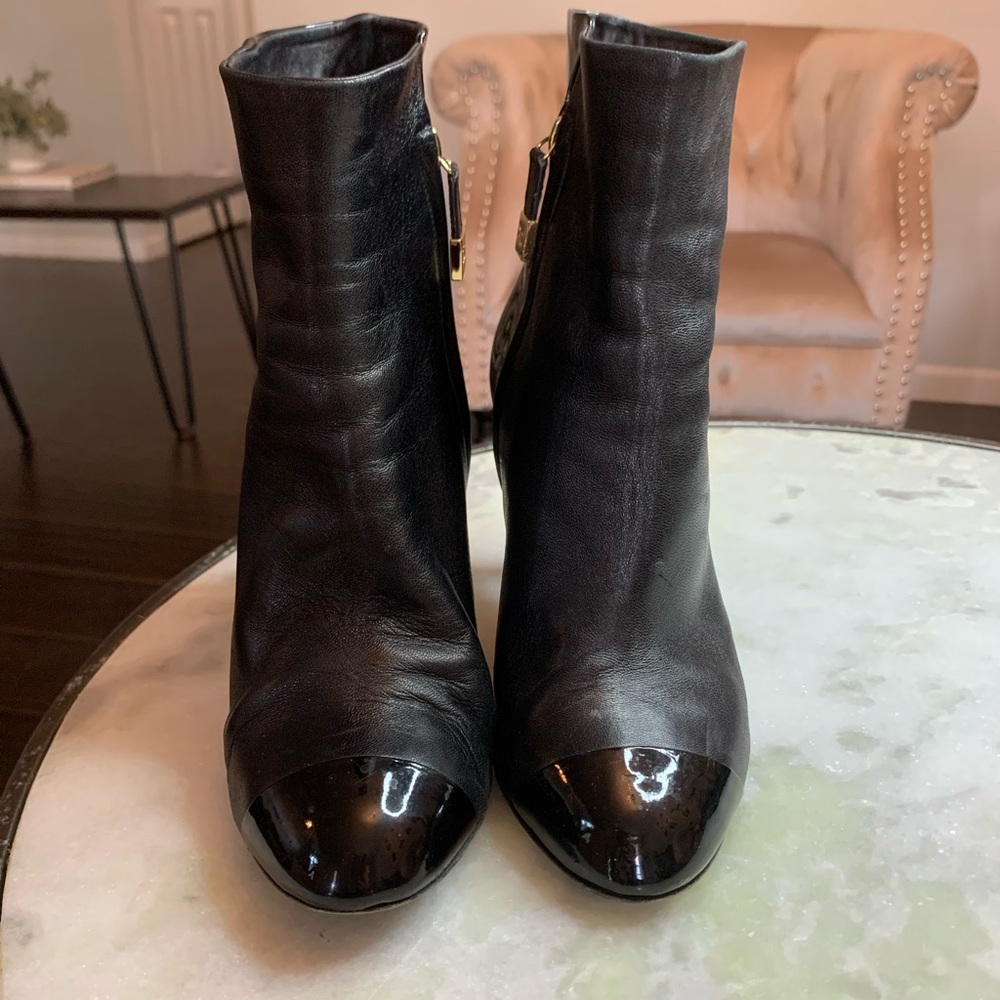 CHANEL Black Leather Ankle Heeled Booties